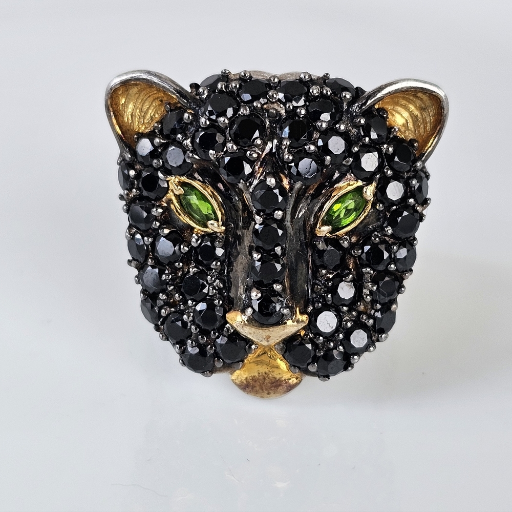 Gems En Vogue Black Spinel & Chrome Diopside Sterling Silver 24k Ring Sz 8! - Picture 4 of 5